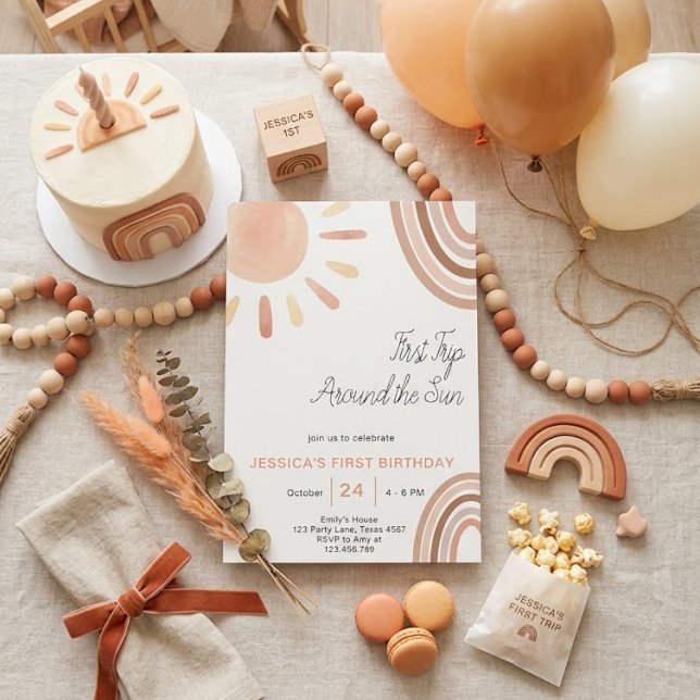 Invitación Boho Primer Viaje Alrededor Del Sol Cumpleaños 1 (Subido por el creador)
