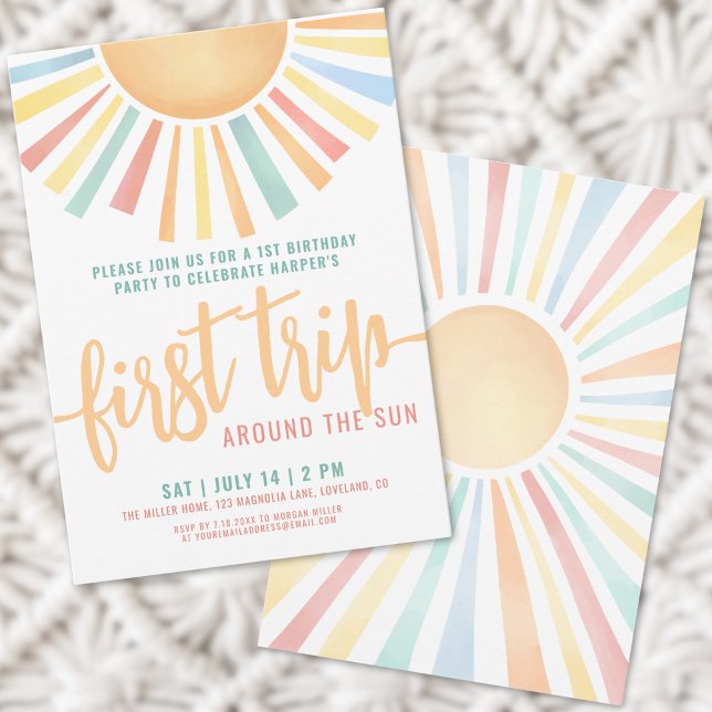 Invitación Boho Primer Viaje Alrededor Del Sol Cumpleaños 1 (First Trip Around The Sun 1st Birthday Invitation)