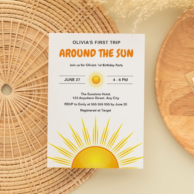 Invitación Boho Primer Viaje Alrededor del Sol Cumpleaños 1 (Boho First Trip Around the Sun 1st Birthday Invitation )