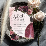 Invitación Boho Princess con vestido burdeos marco dorado<br><div class="desc">Boho Princess con un vestido burdeos marco dorado con esquinas florales Sweet dieciséis Invitaciones, Stunning boho diseño para tu papelería de eventos: flores acuarelas de moda ramo con rosas de marsala rojo profundo, flores de rosa rubia y borgoña mezcladas de flores mauve mestiza rosas de marrón amorosa, flores rosas polvorientas...</div>