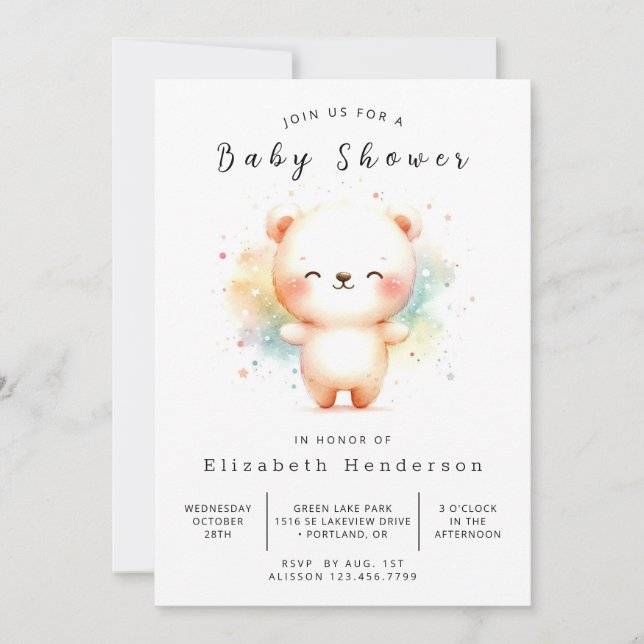 Invitación Boho Printable Bear Baby Shower (Anverso)