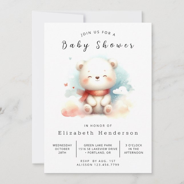 Invitación Boho Printable Bear Baby Shower (Anverso)