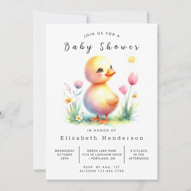 Invitación Boho Printable Duck Baby Shower (Anverso)