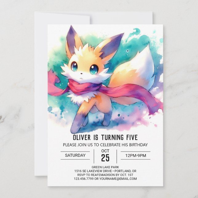 Invitación Boho Printable Fox Birday (Anverso)