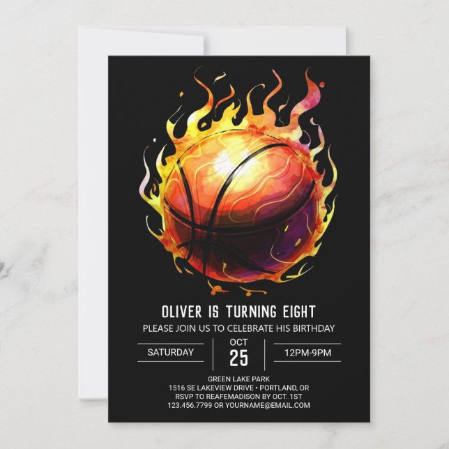 Invitación Boho Printable Fun Basketball Cumpleaños (Anverso)