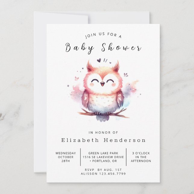 Invitación Boho Printable Owl Baby Shower (Anverso)