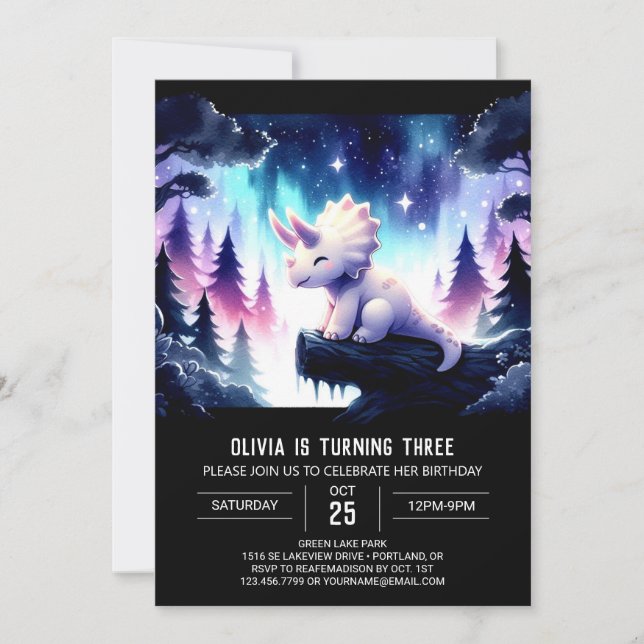 Invitación Boho Printable Triceratops Cumpleaños (Anverso)