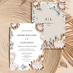 Invitación Boho Protea Neutral Pampas Boda