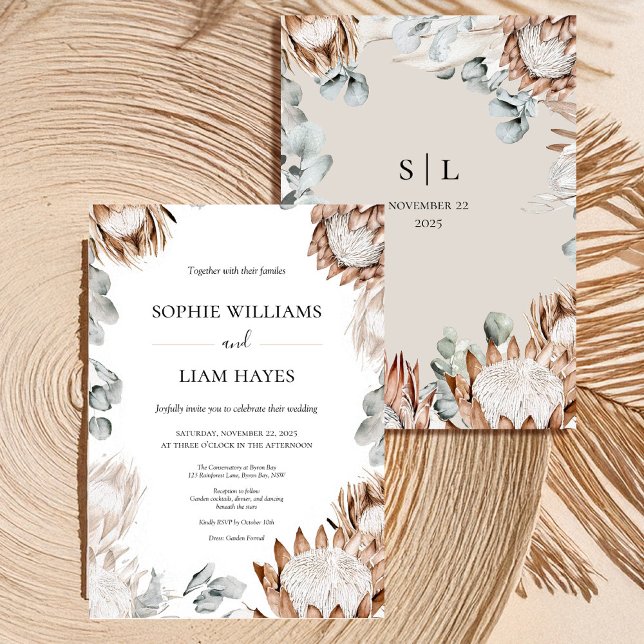Invitación Boho Protea Neutral Pampas Boda (Subido por el creador)