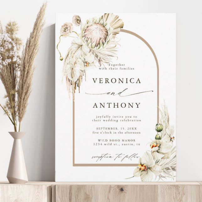 Invitación Boho Protea Pampas Boda del arco floral de hierba (Subido por el creador)