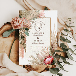 Invitación Boho Protea Pampas Boda Rústico de Grass