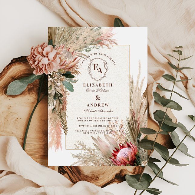 Invitación Boho Protea Pampas Boda Rústico de Grass (Subido por el creador)
