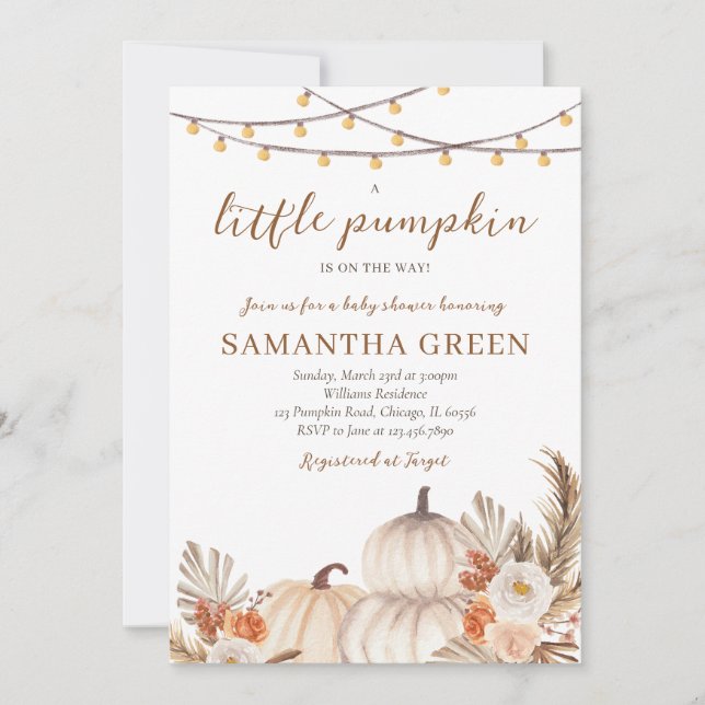 Invitación Boho Pumpkin Baby Shower (Anverso)