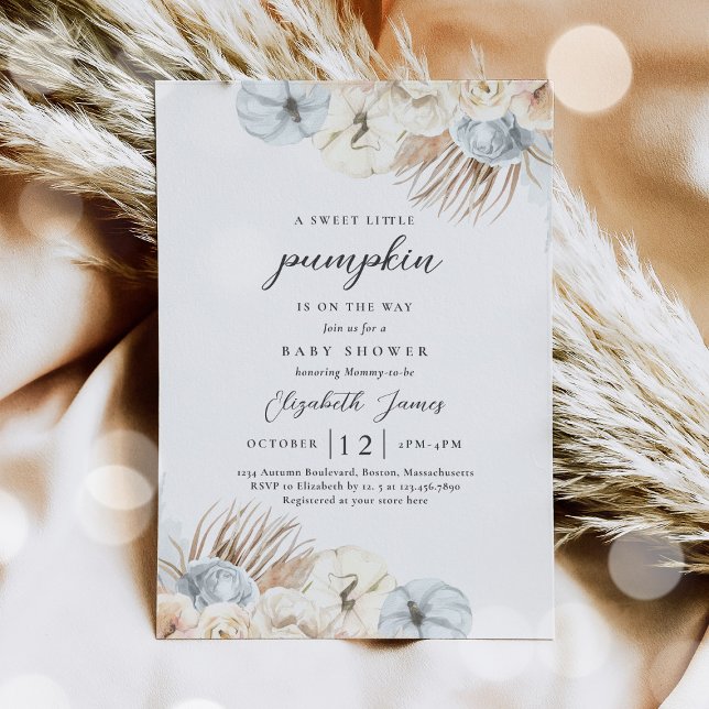 Invitación Boho Pumpkin Blue Pampas Grass Boy Baby Shower (Subido por el creador)