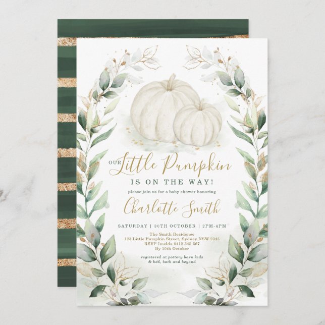 Invitación Boho Pumpkin Fall Green Wreath Baby Shower (Anverso / Reverso)