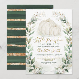 Invitación Boho Pumpkin Fall Green Wreath Baby Shower