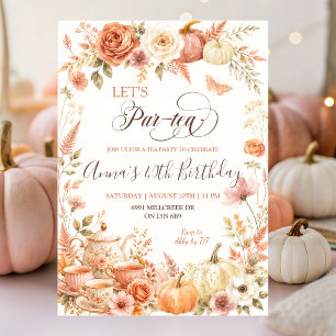 Invitación Boho Pumpkin Otoño Floral Fiesta del Té Cumpleaños