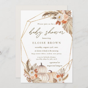 Invitación Boho Pumpkin Pampas Floral Grasa Baby Shower Invi