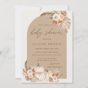 Invitación Boho Pumpkin Pampas Grass Floral Arch Baby Shower 