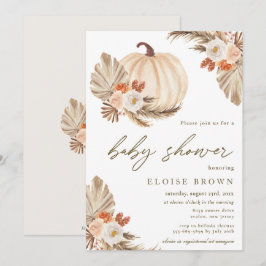 Invitación Boho Pumpkin Pampas Grass Floral Baby Shower