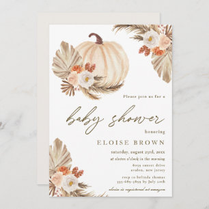 Invitación Boho Pumpkin Pampas Grass Floral Baby Shower 