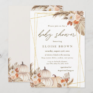 Invitación Boho Pumpkin Pampas Grass Geométrico Baby Shower