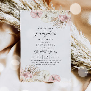 Invitación Boho Pumpkin Pampas Rosado Chica Baby Shower