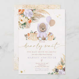 Invitación Boho Pumpkin Teddy Bear Lilac Bear Baby Shower