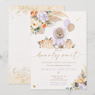 Invitación Boho Pumpkin Teddy Bear Lilac Bear Baby Shower