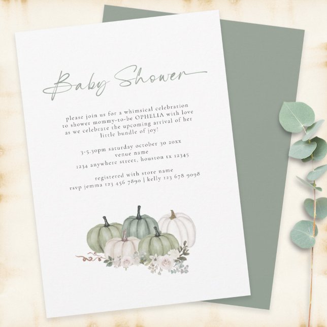 Invitación Boho Pumpkins Sage Green Baby Shower (Subido por el creador)