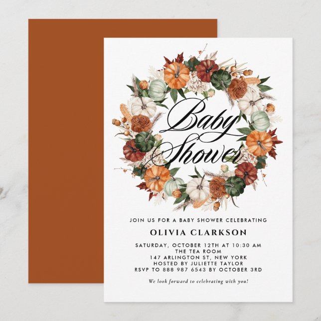 Invitación Boho Pumpkins Wreath Autumn Baby Shower