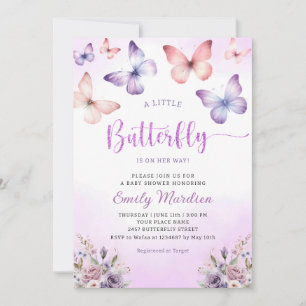 Invitación Boho Purple A Little Butfly Chica Baby Shower