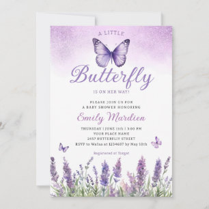 Invitación Boho Purple A Little Butfly Chica Baby Shower