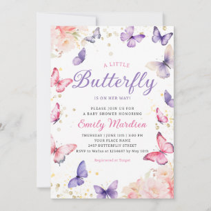 Invitación Boho Purple A Little Butfly Chica Baby Shower