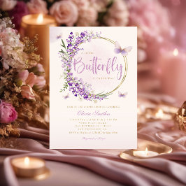 Invitación Boho Purple A Little Butfly Chica Baby Shower