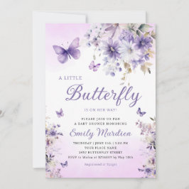 Invitación Boho Purple A Little Butfly Chica Baby Shower