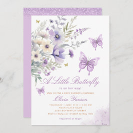 Invitación Boho Purple A Little Butfly Chica Baby Shower