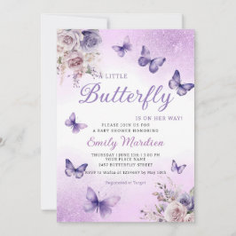 Invitación Boho Purple A Little Butfly Chica Baby Shower