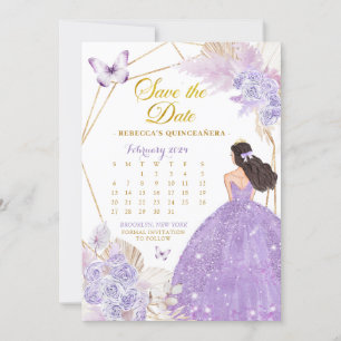 Invitación Boho Purple Butterfly XV Guardar el calendario de 