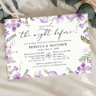 Invitación Boho Purple Floral La noche antes del Boda