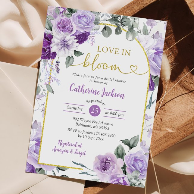 Invitación Boho Purple Floral Love in Bloom Bridal Shower (Subido por el creador)