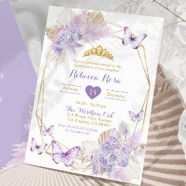 Invitación Boho Purple Geometric Butterfly Quinceañera