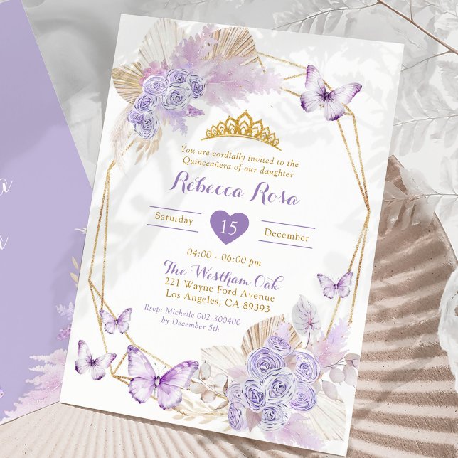 Invitación Boho Purple Geometric Butterfly Quinceañera (Subido por el creador)