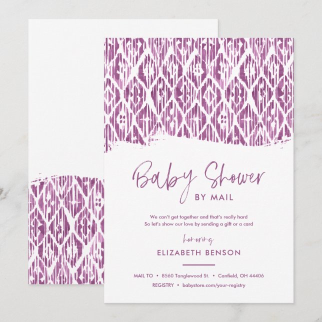 Invitación Boho Purple Ikat Baby Shower por correo (Anverso / Reverso)