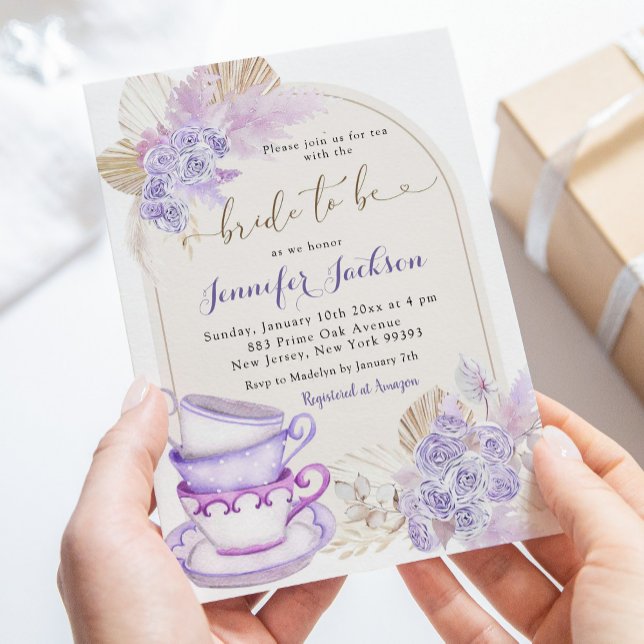 Invitación Boho Purple Lilac Floral Bridal Shower Tea Fiesta (Subido por el creador)