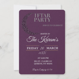 Invitación Boho Purple Minimalist Mosque Ramadan Iftar Party 