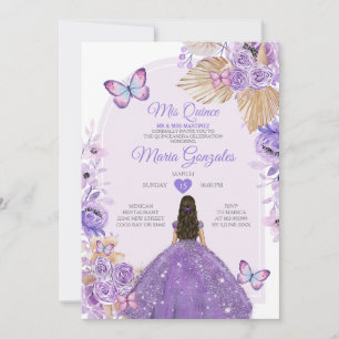 Invitación Boho Purple Mis Quince Lavender 15 Anos Crown