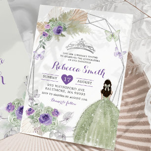 Invitación Boho Purple Sage Green Geometric Quinceañera