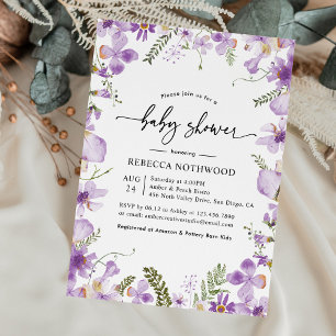 Invitación Boho Purple Wildflowers Neutral Baby Shower