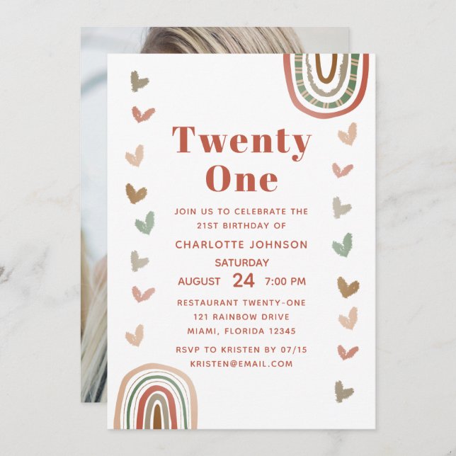 Invitación Boho Púrpura Arcoiris moderno Fiesta de cumpleaños (Anverso / Reverso)